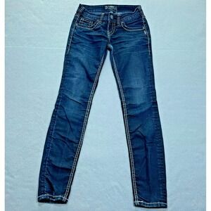 Silver Jeans Women's W 25 L 30 Blue Skinny Low Rise Dark Embellished Aiko